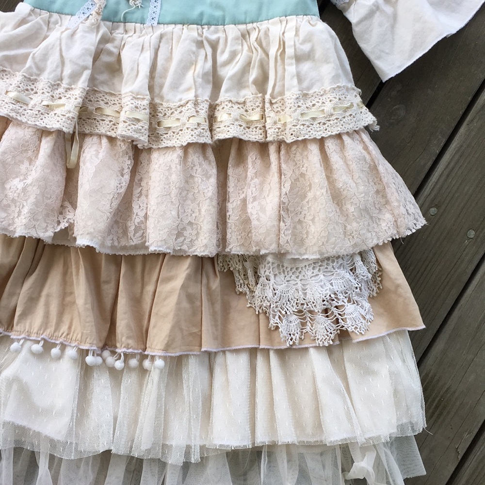 Aqua/cream ruffles dress - Picture 2 of 9